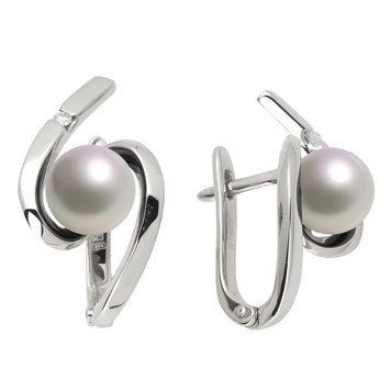 Сережки з перлиною та діамантами 962-0623 №180 вага 6.66 проба 585 962-0623 - 180 фото